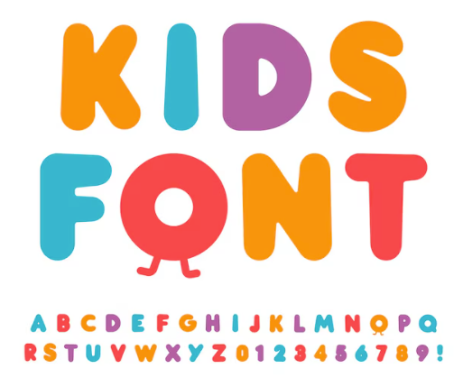 Tipografía infantil redonda con letras de colores vivos